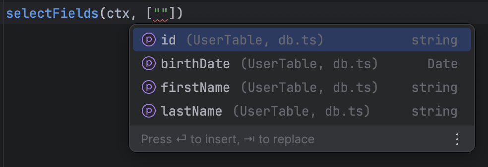 selectFields autocomplete