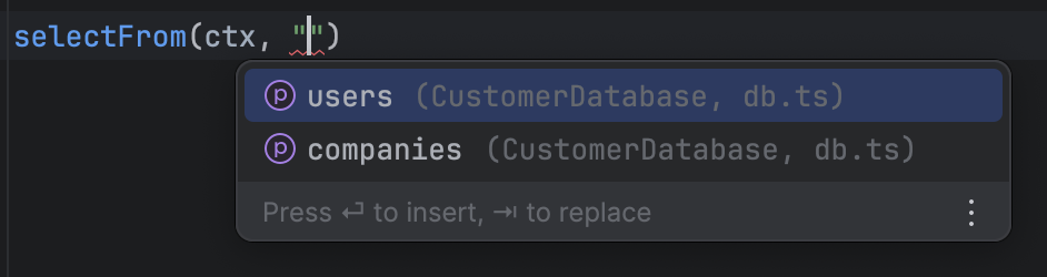selectFrom autocomplete